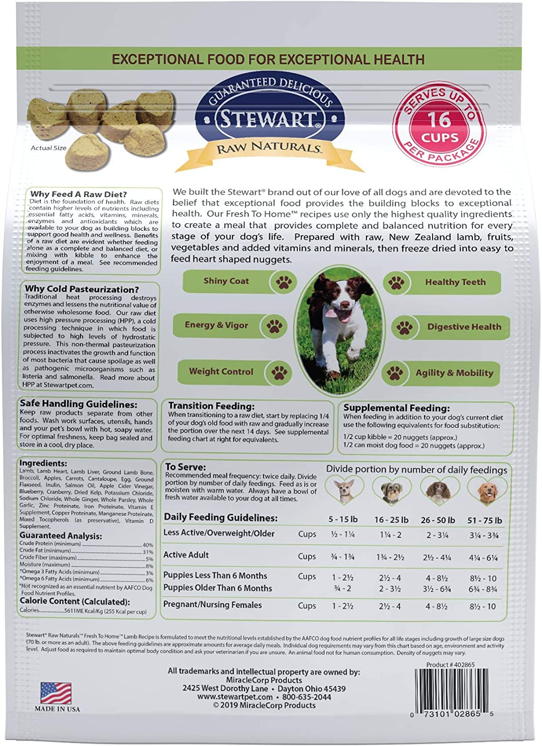 Freeze Dried Dog Food: Lamb, fruits, veggies; Grain-free, USA-made, 24 Oz.