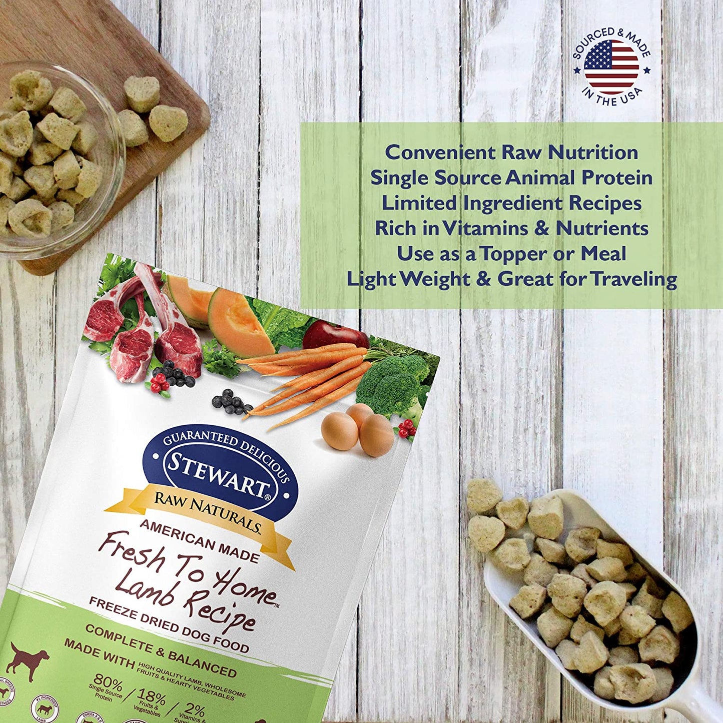 Freeze Dried Dog Food: Lamb, fruits, veggies; Grain-free, USA-made, 24 Oz.