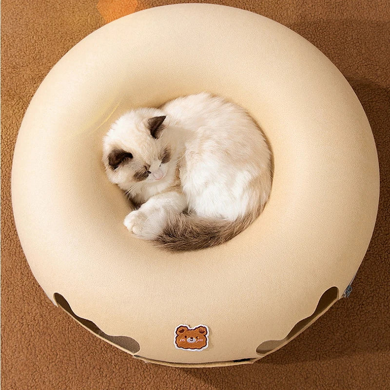 Interactive Cat Toy: Cartoon-shaped, felt tunnel, removable donut, kitten entertainment.