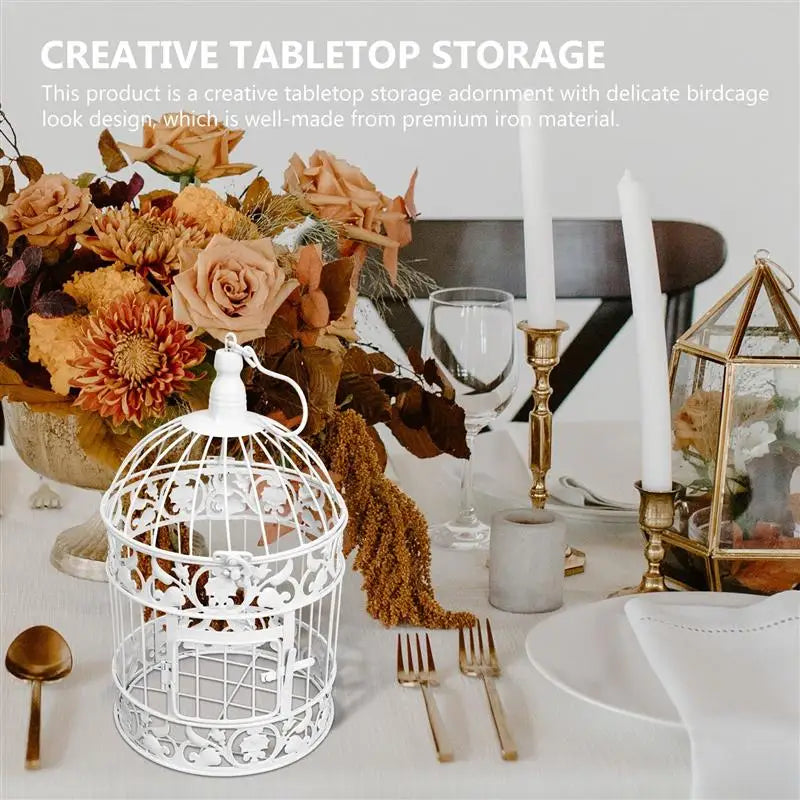 Chic bird cage decor: Vintage-inspired candle holder, stylish home accent.