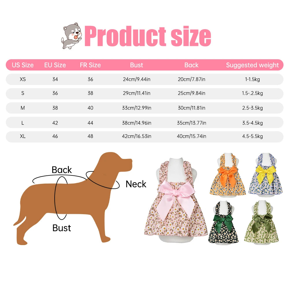 Floral Dog Harness Set: Princess Style, Pet Collar Clothing