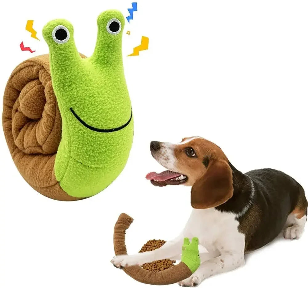 Squeaky Dog Toys: Interactive, sniffing plush snails.
