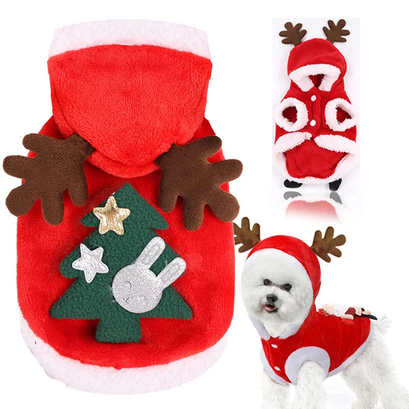 Christmas Pet Clothes: Santa costume, festive outfits, party apparel.