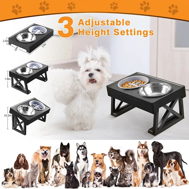 Elevated Dog Bowls: Adjustable height, slow feeder, for medium-big dogs.
