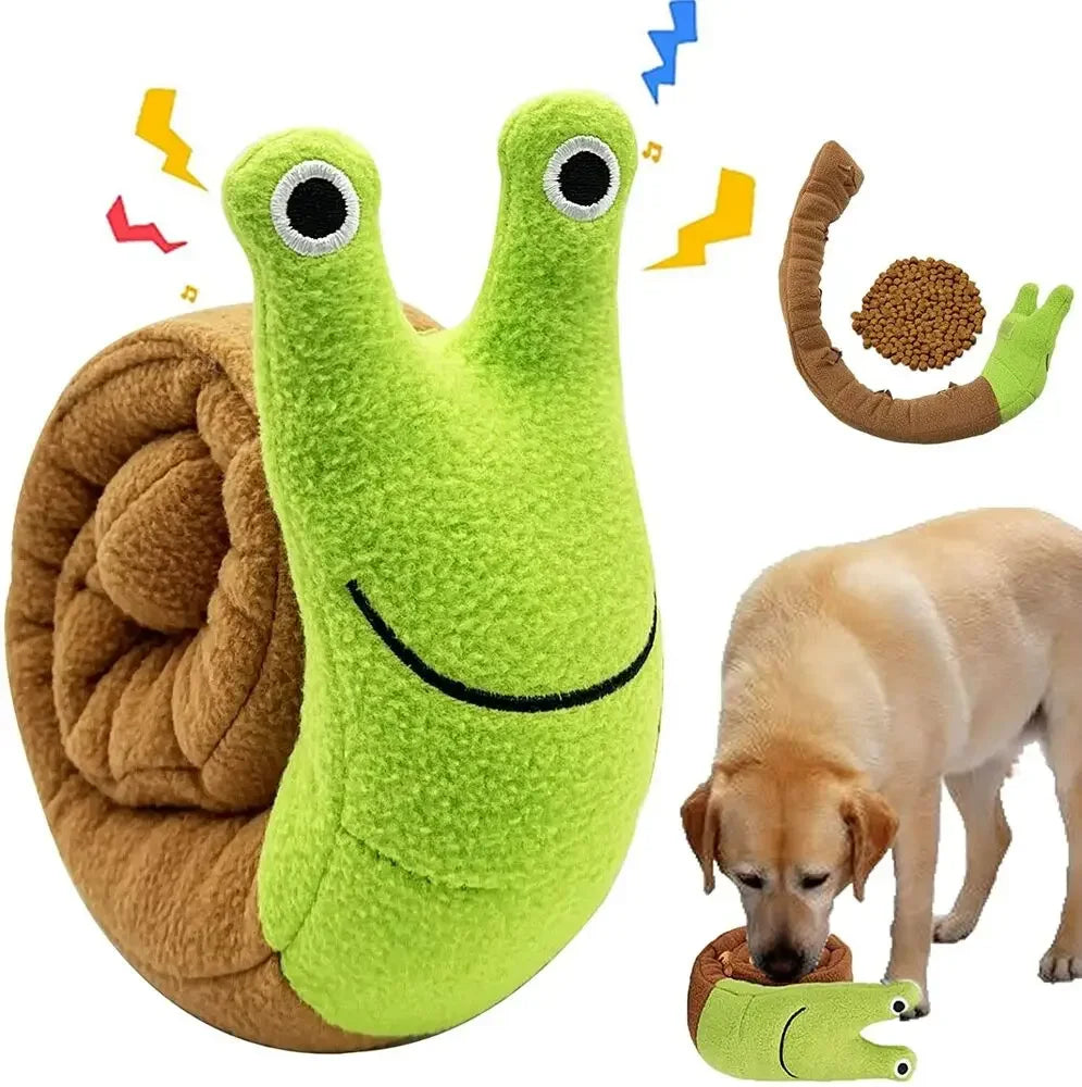 Squeaky Dog Toys: Interactive, sniffing plush snails.