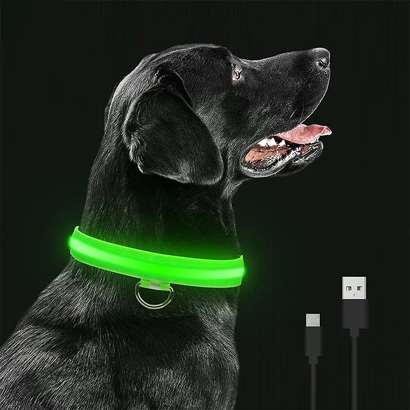 Rechargeable Waterproof Dog Collar: Adjustable Night Light, Safety Necklace.