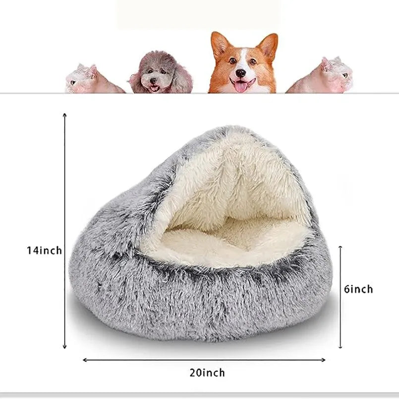 Plush pet bed with cover: Warm, cozy sleeping nest for cats and dogs.