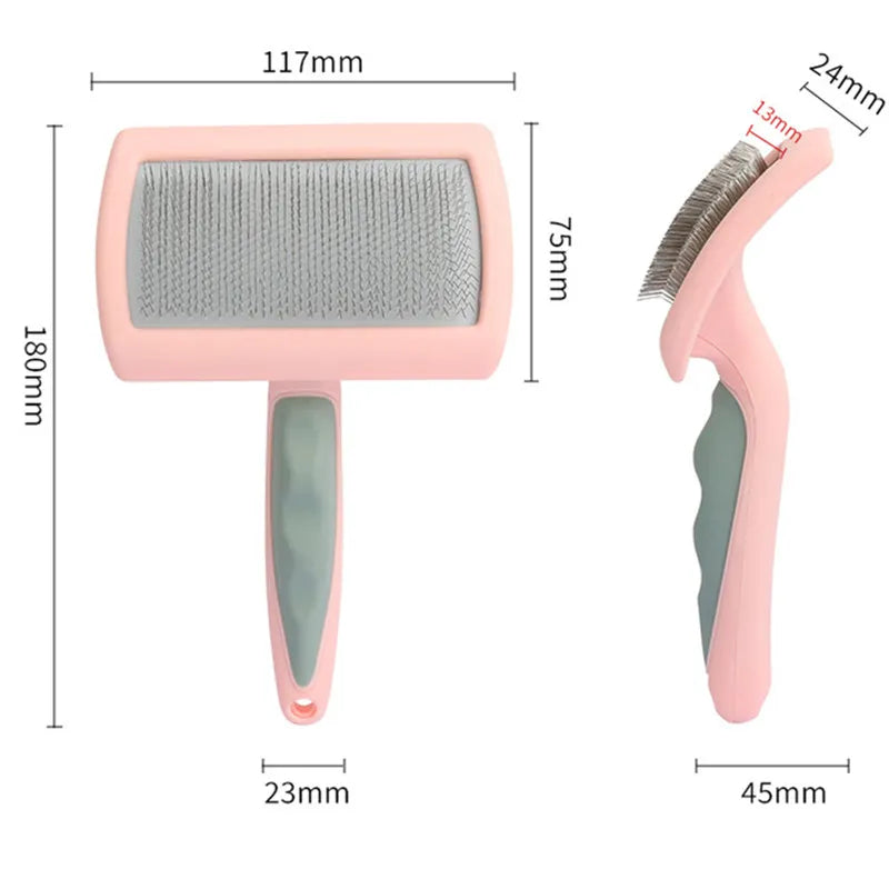 Dog Grooming Brush: Stainless steel, massage comb, removes pet hair efficiently.