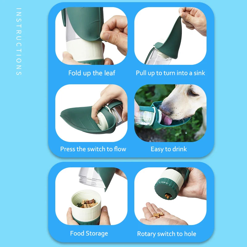 2 in 1 Multifunction Pet Dog Water Bottle Silicone Foldable Portable Puppy Food Bowl Drinking Dispenser Travel Labrador Supplies