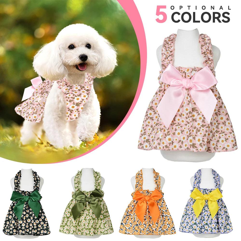 Floral Dog Harness Set: Princess Style, Pet Collar Clothing