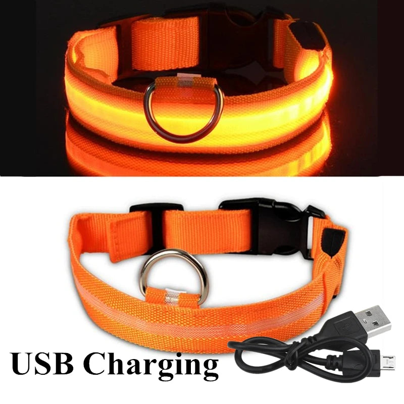 Rechargeable Waterproof Dog Collar: Adjustable Night Light, Safety Necklace.