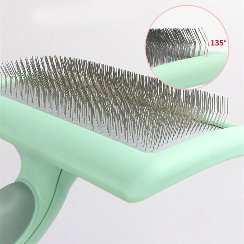Dog Grooming Brush: Stainless steel, massage comb, removes pet hair efficiently.