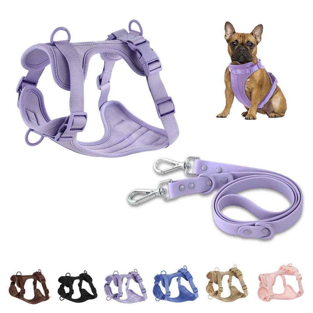 Double Dog Leash: Comfortable PVC, adjustable chest strap, harness set.