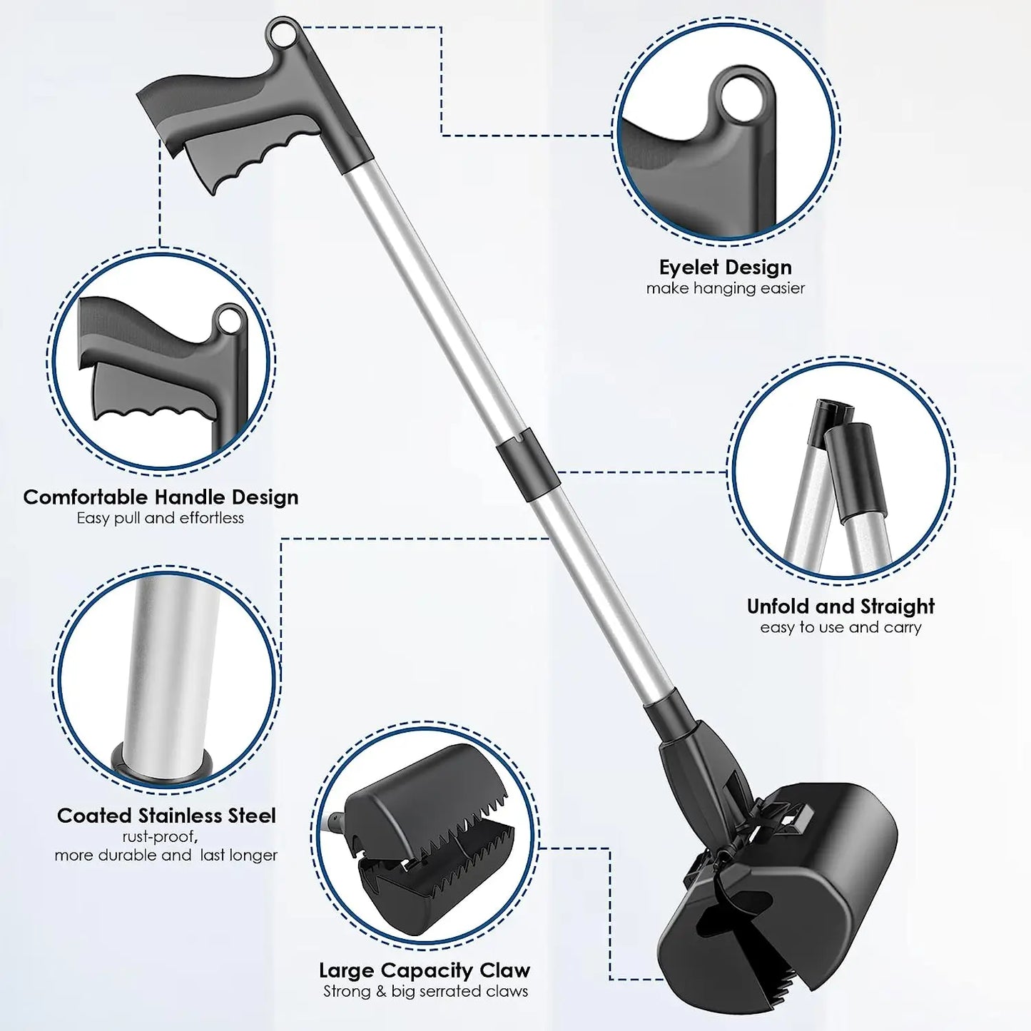 Poop Scooper: Long Handle, Foldable Shovel, Waste Litter Picker