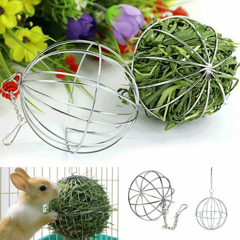 Stainless steel hay ball: Guinea pig, hamster, rabbit toy dispenser.