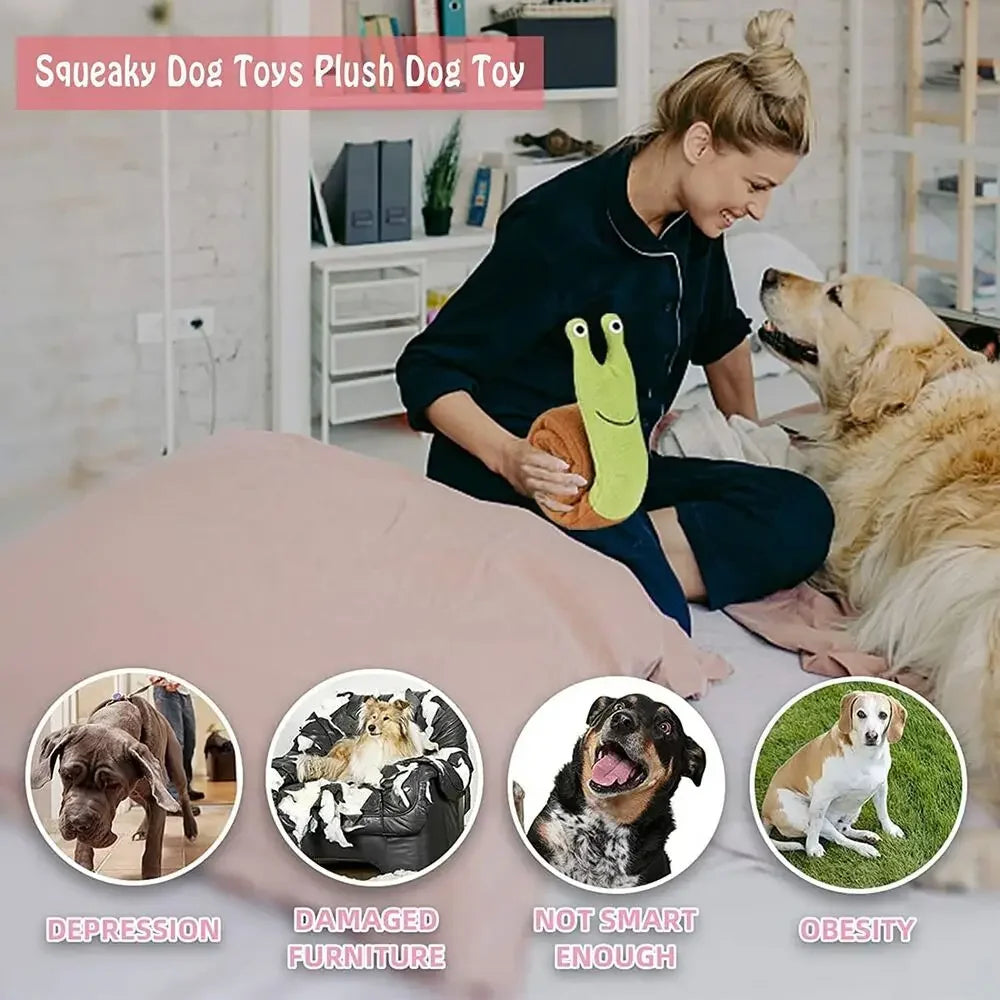 Squeaky Dog Toys: Interactive, sniffing plush snails.