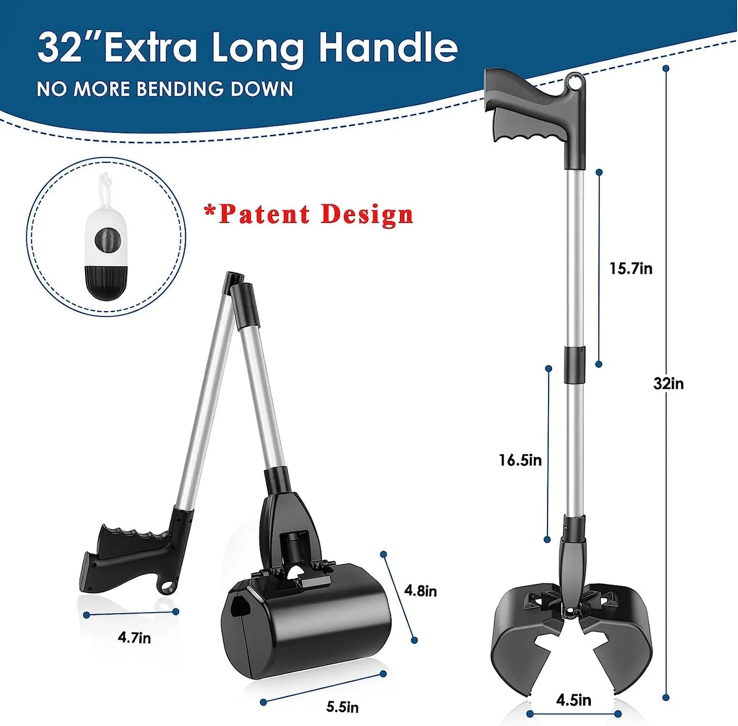 Poop Scooper: Long Handle, Foldable Shovel, Waste Litter Picker