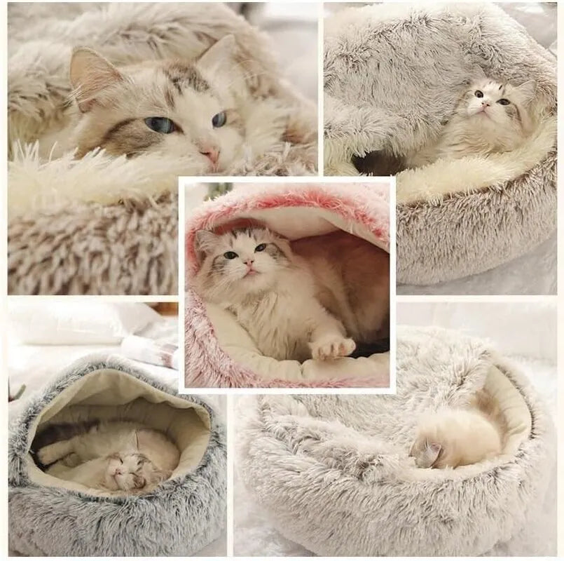 Plush pet bed with cover: Warm, cozy sleeping nest for cats and dogs.