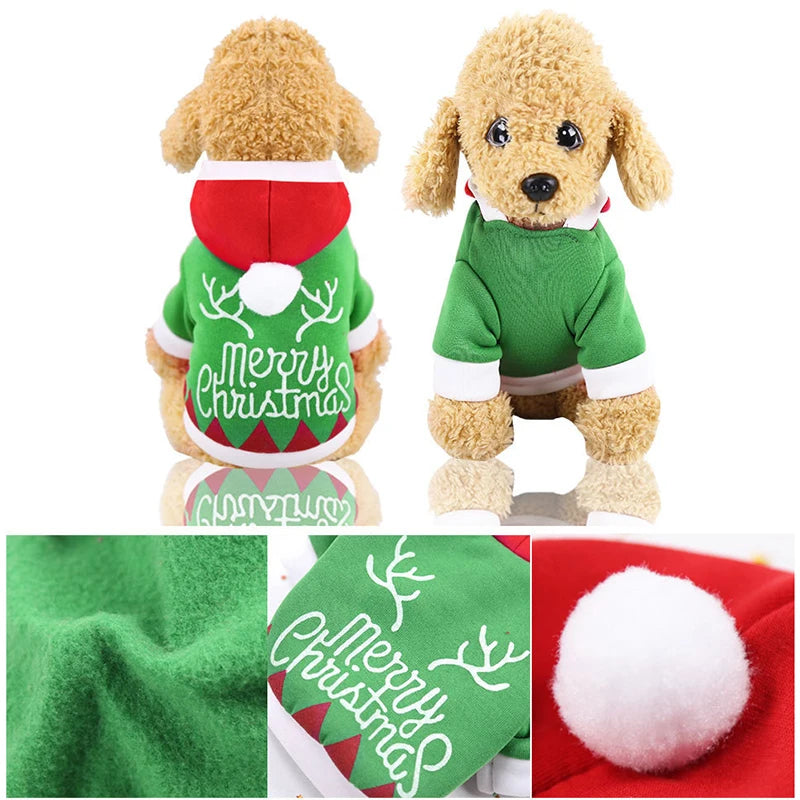 Christmas Pet Clothes: Santa costume, festive outfits, party apparel.