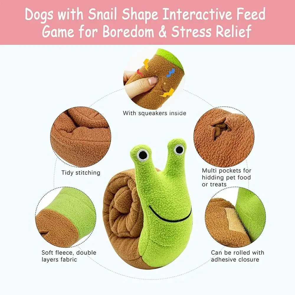Squeaky Dog Toys: Interactive, sniffing plush snails.