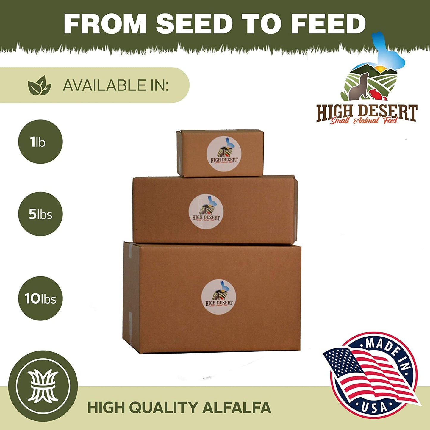 High Desert Alfalfa Hay: Dried Natural Hay for Rabbits, Guinea Pigs, Chinchillas, Ferrets - Protein and Fiber Rich - Healthy Pet Food
