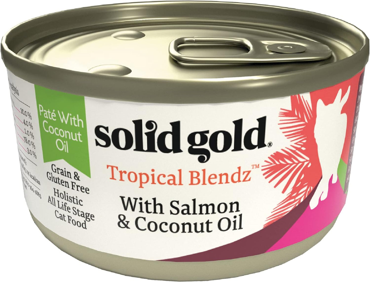 Wet Cat Food Pate for Adult & Senior Cats: Real Salmon & Coconut Oil, Promotes Healthy Digestion, Skin, Coat & Sensitive Stomach - 24Ct/3Oz Can