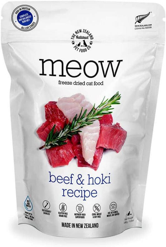 Meow Beef & Hoki Freeze-Dried Raw Cat Food: High Protein, Natural, Limited Ingredient Mixer, Topper, or Treat - 9.9 Oz