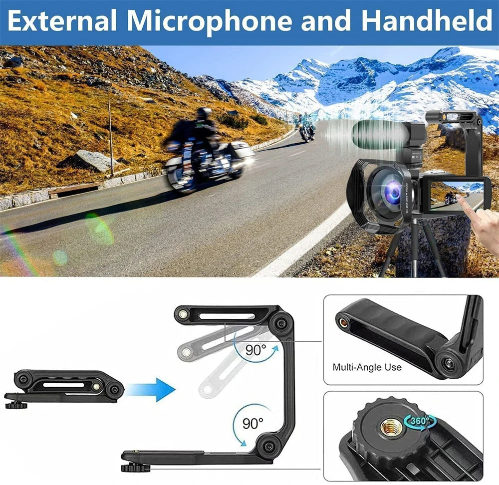 Professional 4K Camcorder Kit: Fill Light, Wifi, 16X Zoom for Vlogging