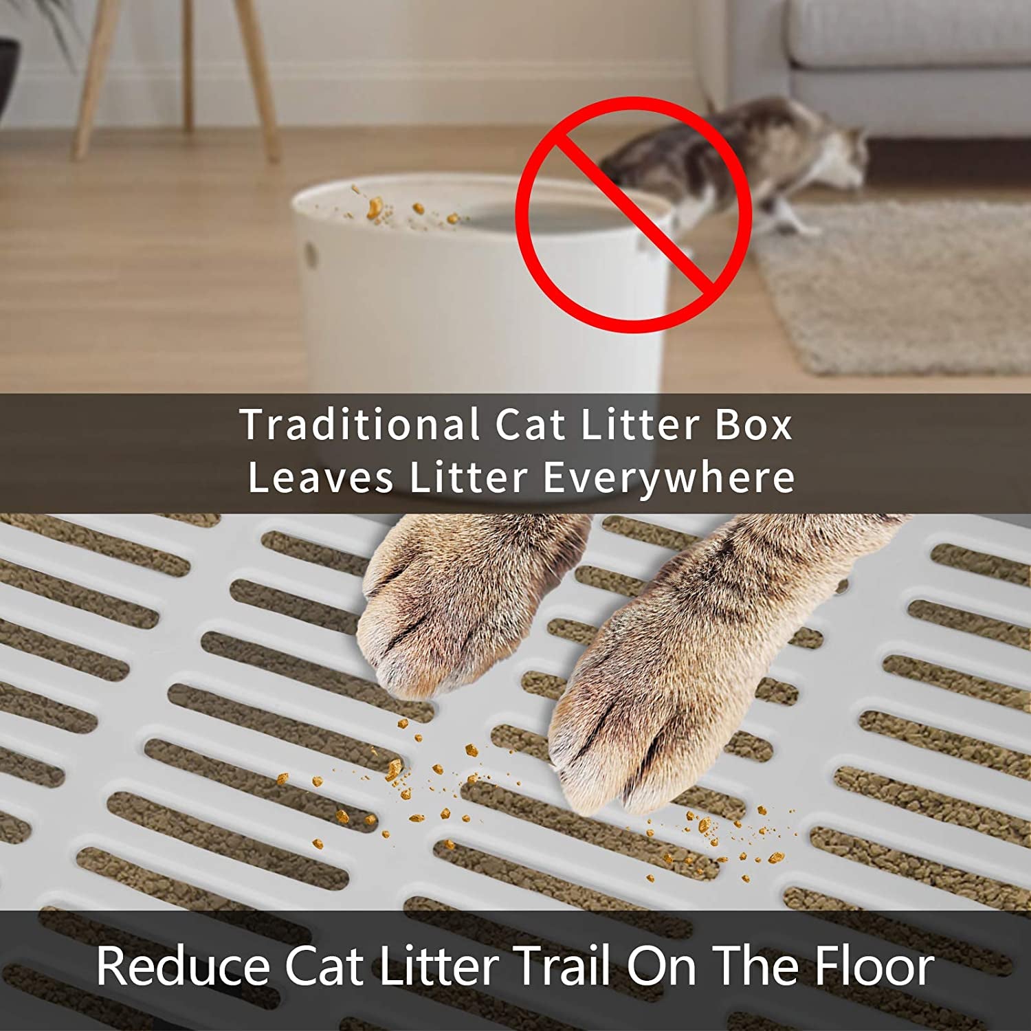 Large Top Entry Cat Litter Box: Foldable, Covered, Anti-Splashing (Gray)