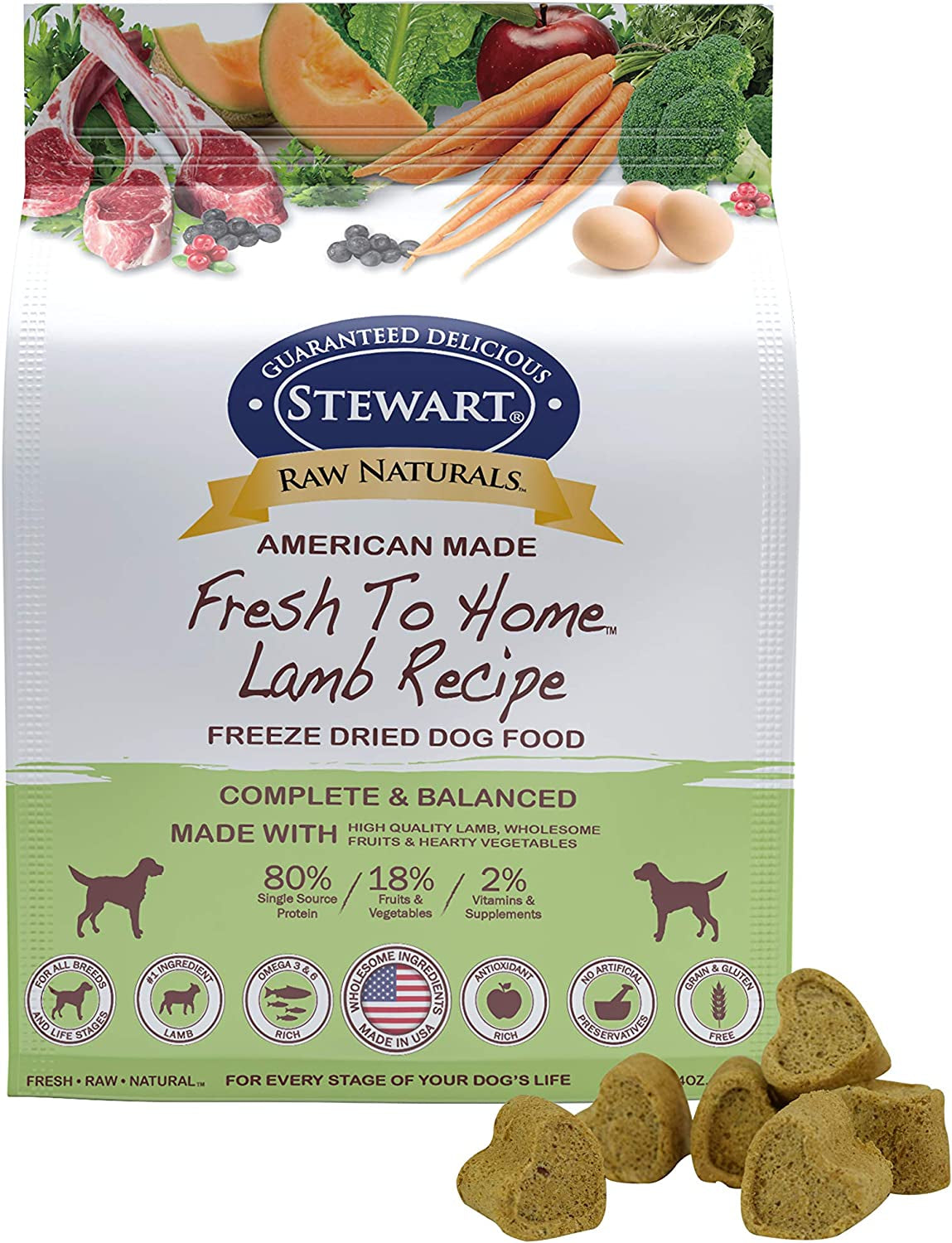 Freeze Dried Dog Food: Lamb, fruits, veggies; Grain-free, USA-made, 24 Oz.