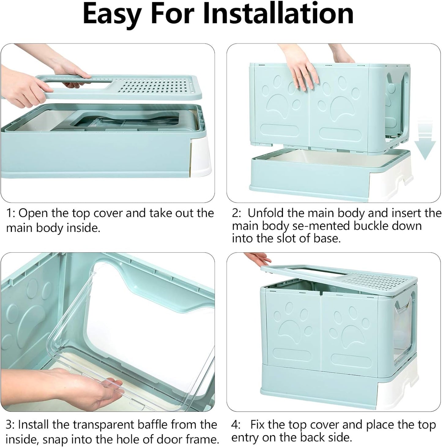 Large Top Entry Cat Litter Box: Foldable, Covered, Anti-Splashing (Blue)
