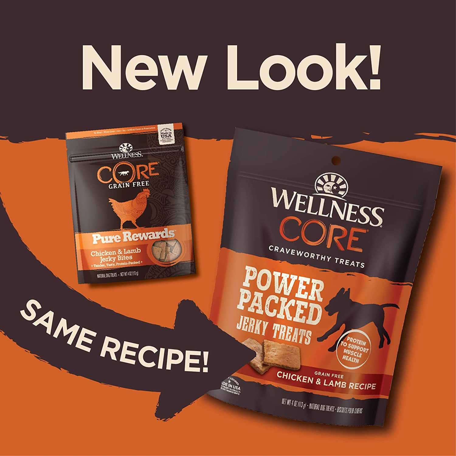 CORE Wellness Power Packed Dog Treats: Tender Jerky, Chicken & Lamb Recipe, 4-Ounce Bag
