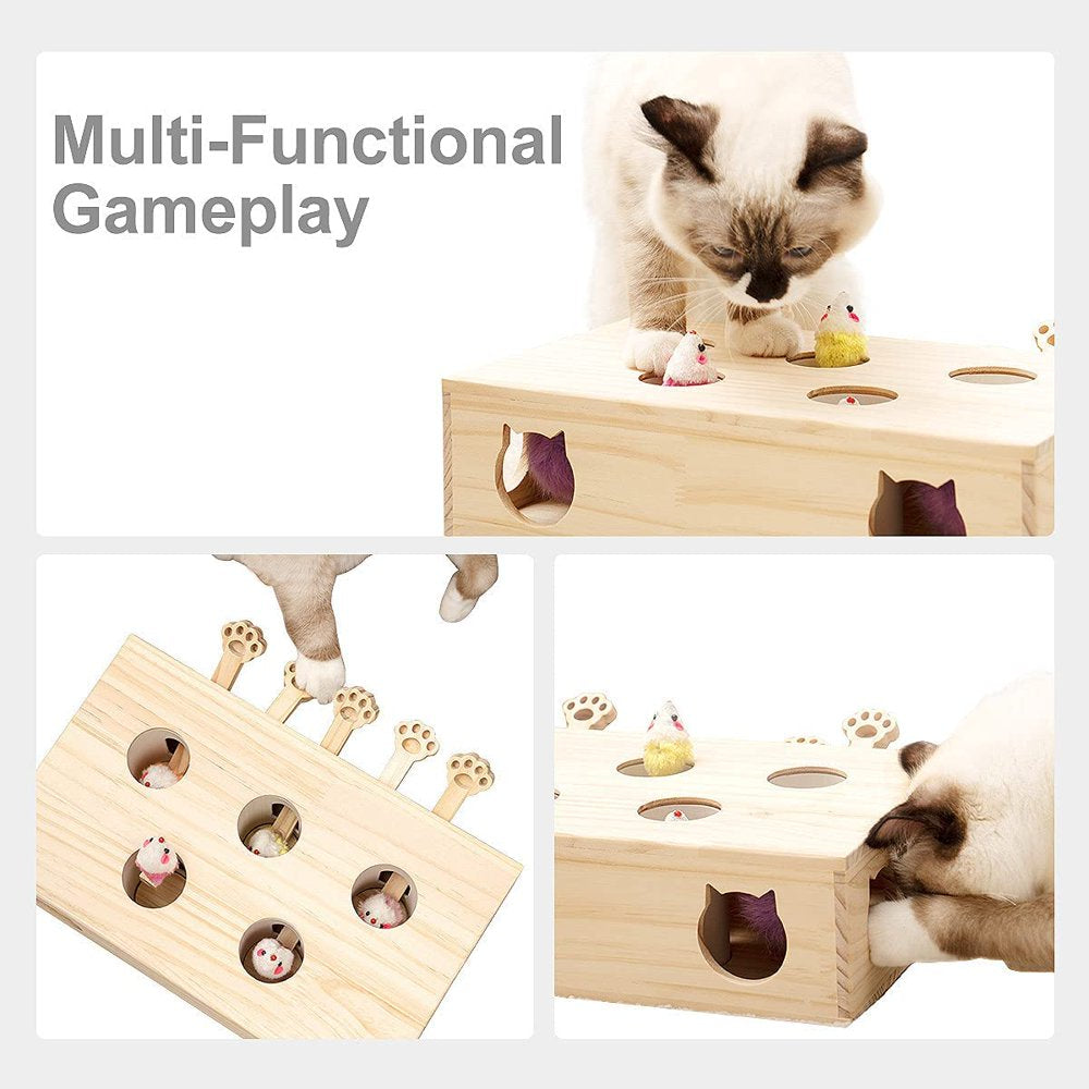 Interactive Cat Whack-a-Mole Game: Solid Wood Toy for Indoor Cats