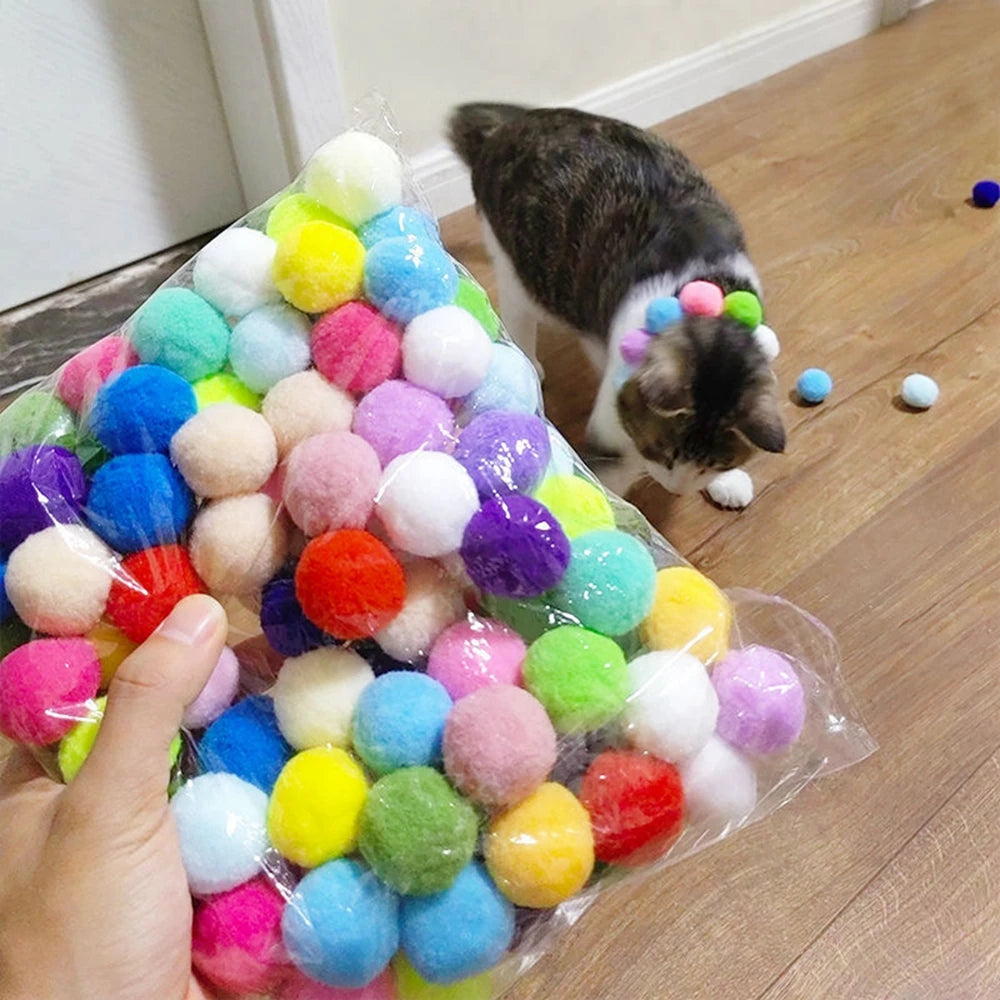 Interactive Cat Toy: Launch Training with Colorful Mini Pompoms
