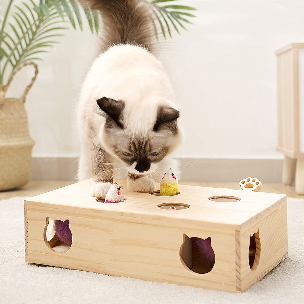 Interactive Cat Whack-a-Mole Game: Solid Wood Toy for Indoor Cats