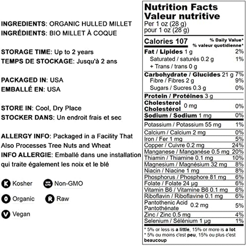 Organic Hulled Millet, 10 Pounds – Whole Grain Seeds, Non-Gmo, Kosher, Raw, Bulk, Product of the USA