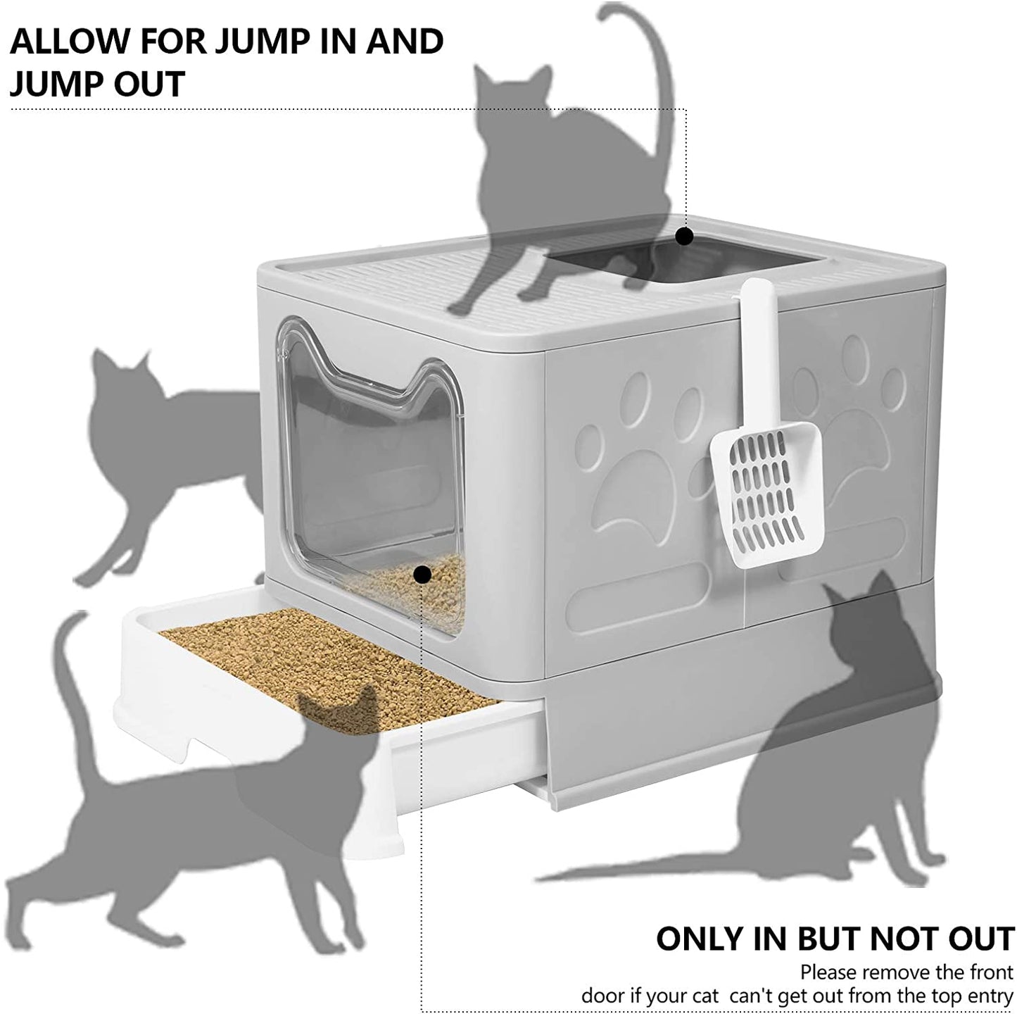 Large Top Entry Cat Litter Box: Foldable, Covered, Anti-Splashing (Gray)
