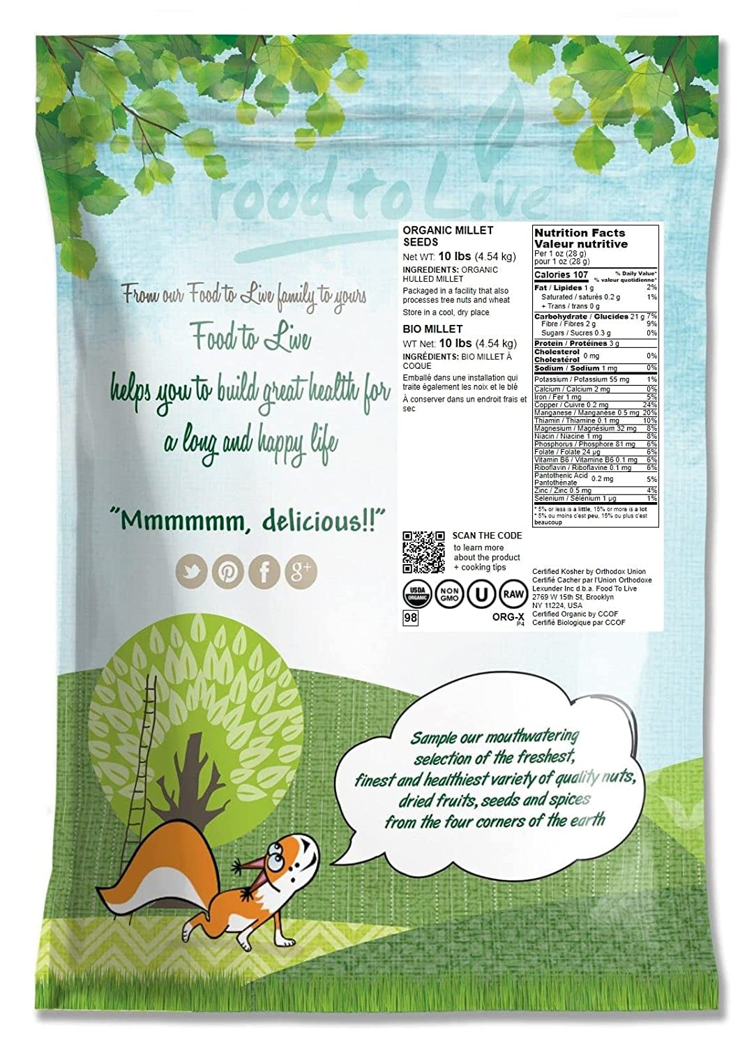 Organic Hulled Millet, 10 Pounds – Whole Grain Seeds, Non-Gmo, Kosher, Raw, Bulk, Product of the USA