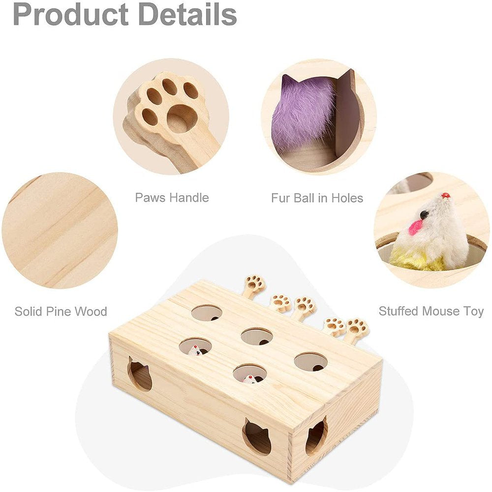 Interactive Cat Whack-a-Mole Game: Solid Wood Toy for Indoor Cats