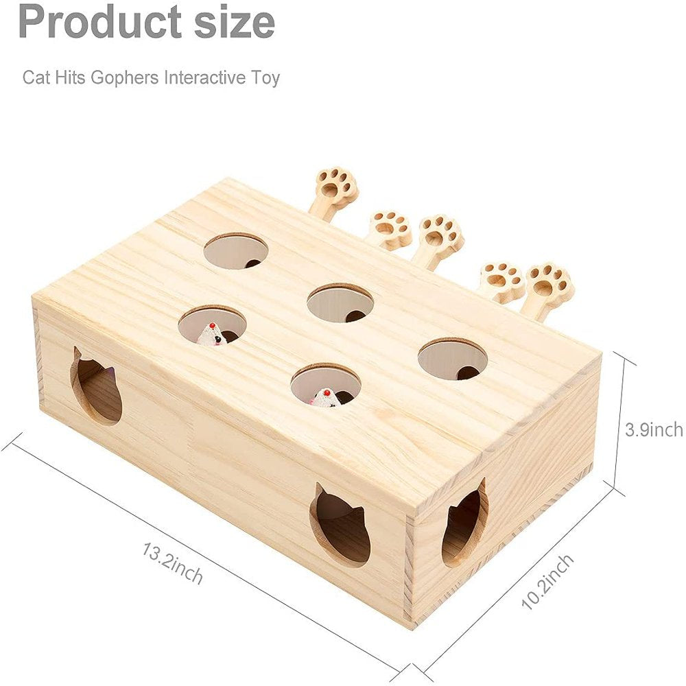 Interactive Cat Whack-a-Mole Game: Solid Wood Toy for Indoor Cats