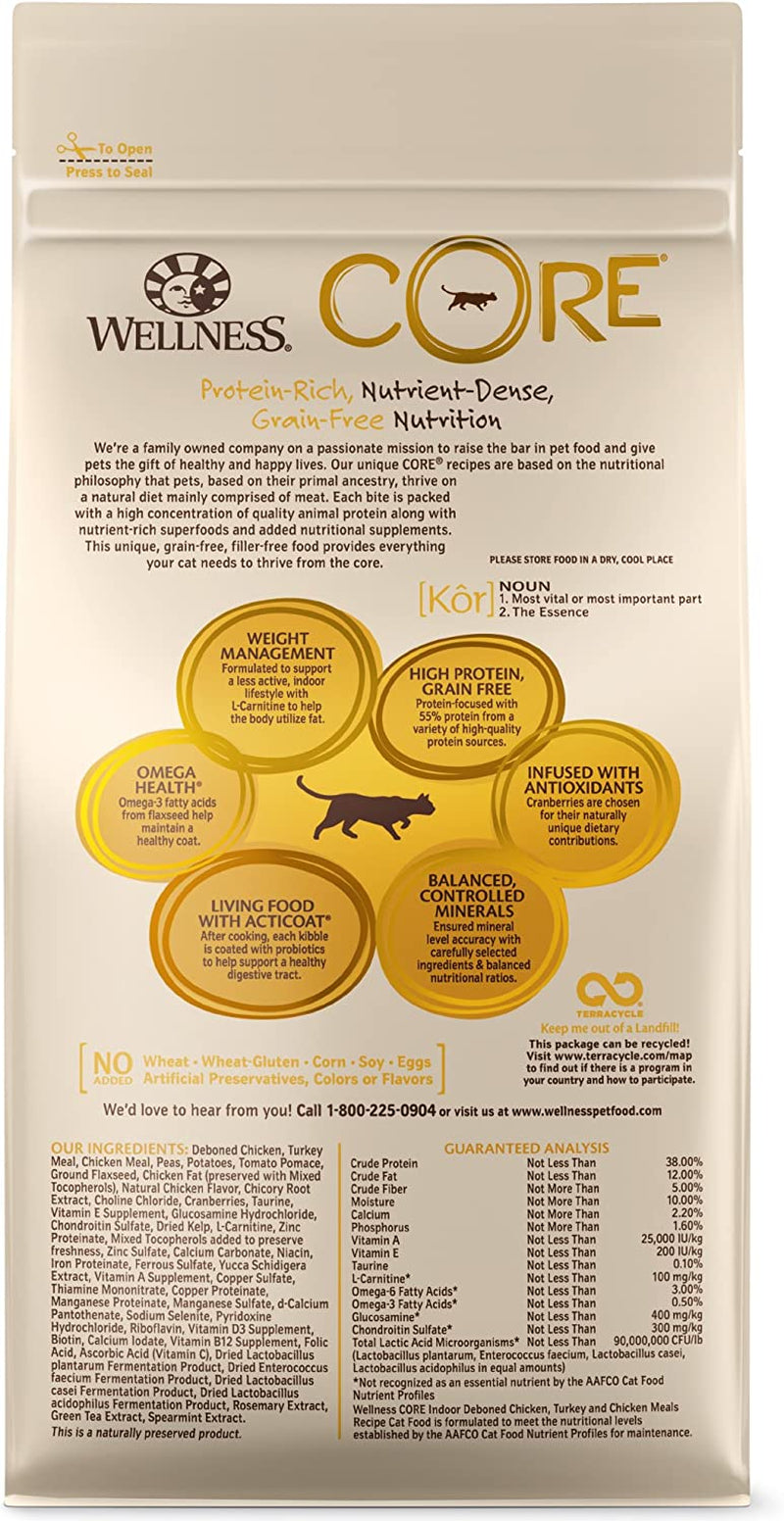 Wellness CORE Grain-Free Dry Cat Food: Indoor Formula with Chicken, Turkey & Chicken Meal, 5-Pound Bag