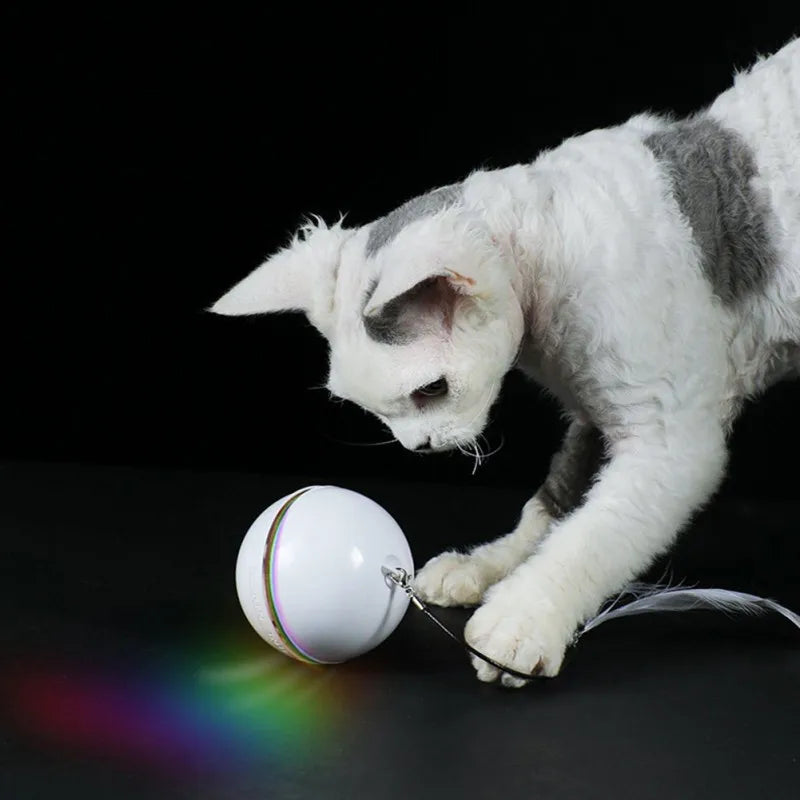 Smart Interactive Ball: Rotating Tumbler, Electric Cat Toys with Feathers
