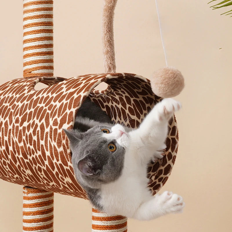 Floor-to-Ceiling Tower: Adjustable condo, scratching post, hammock, activity center.