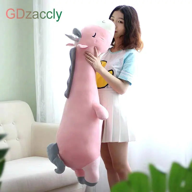 Giant Unicorn Stuffed Toy: High-quality sleeping pillow with silver horn.