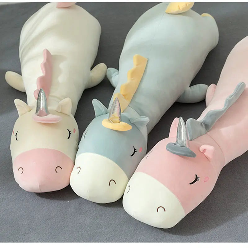 Giant Unicorn Stuffed Toy: High-quality sleeping pillow with silver horn.