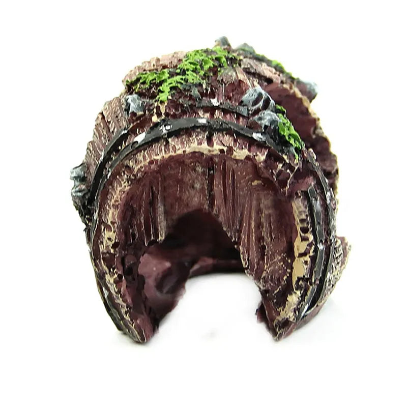 Resin Aquarium Ornaments: Barrel Cave for Fish Tank Decoration.