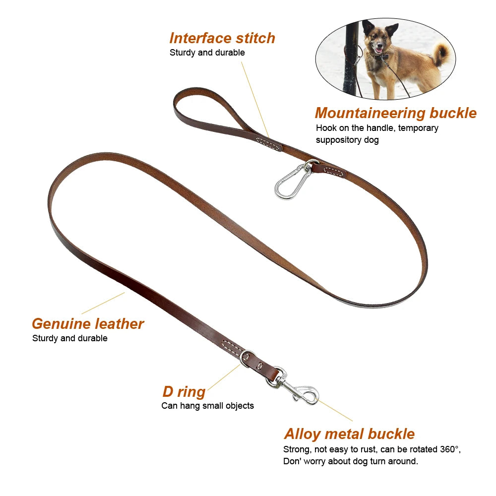 Leather Dog Leash: Durable, Leashed with Mountaineering Buckle, for Medium Large Dogs