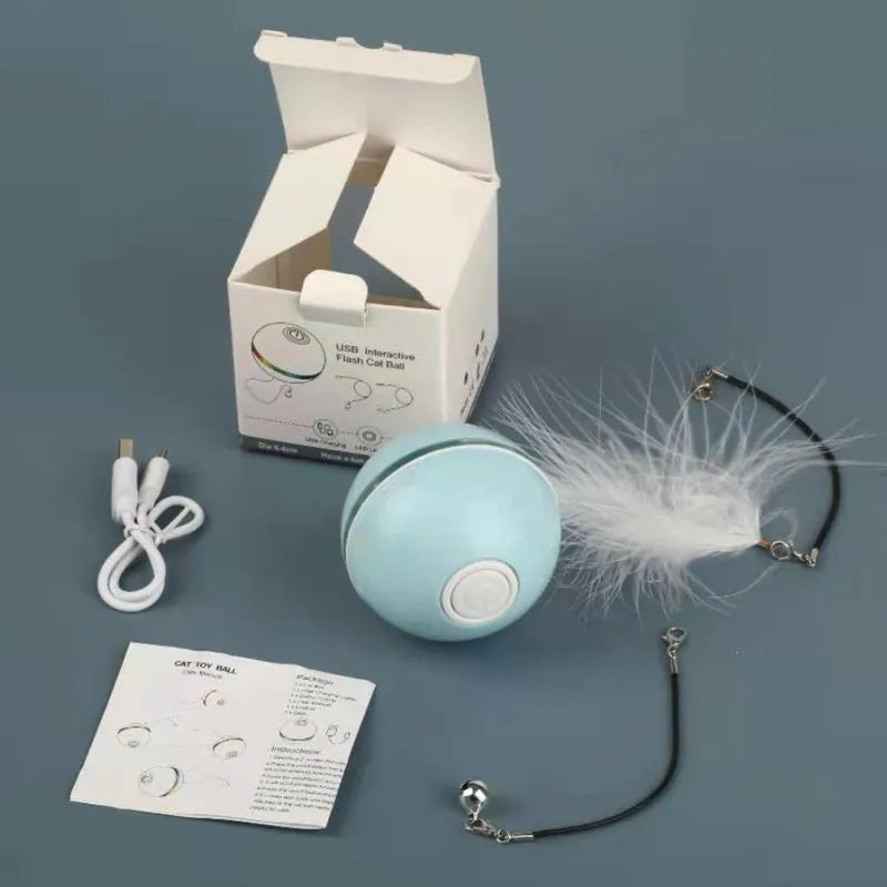 Smart Interactive Ball: Rotating Tumbler, Electric Cat Toys with Feathers