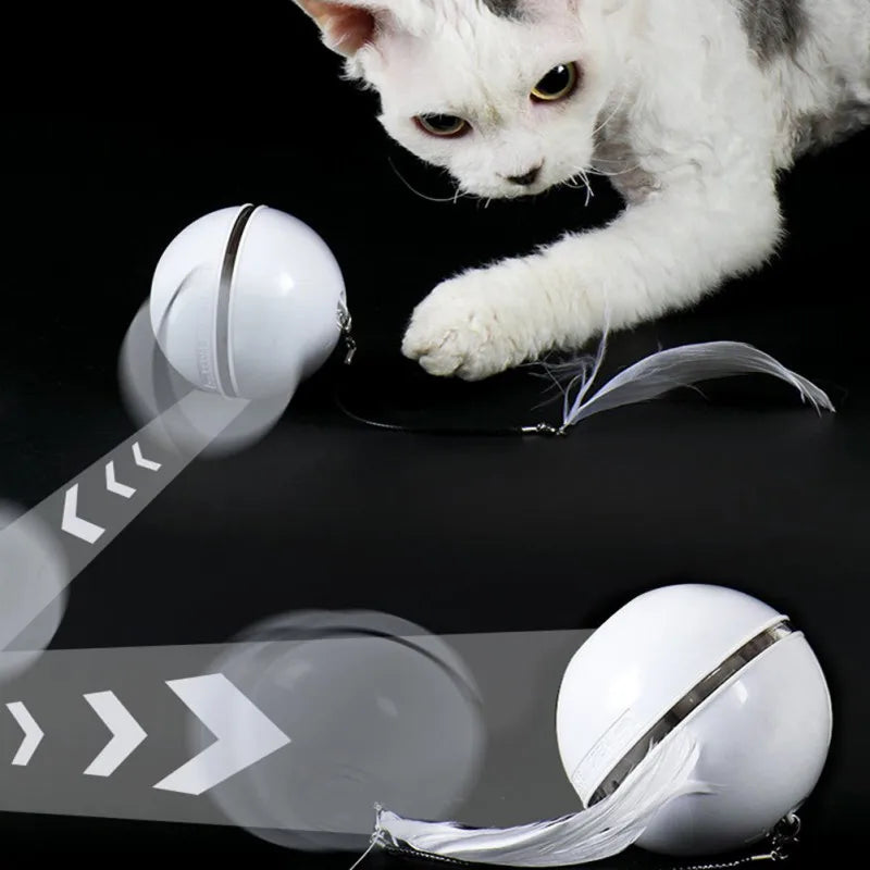 Smart Interactive Ball: Rotating Tumbler, Electric Cat Toys with Feathers