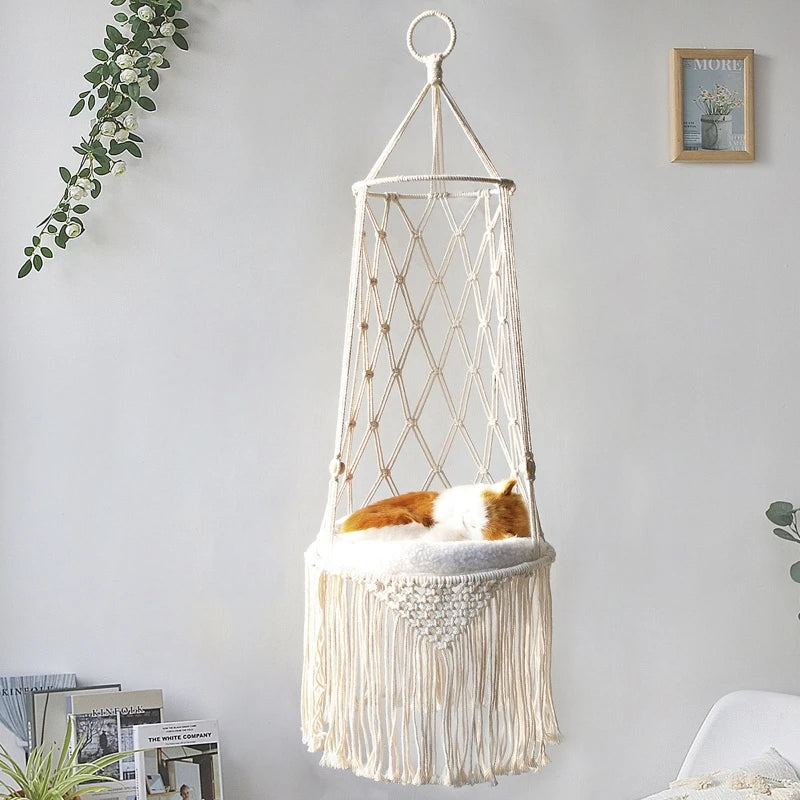 Macrame Cat Hammock: Stylish Wall Decor for Pets